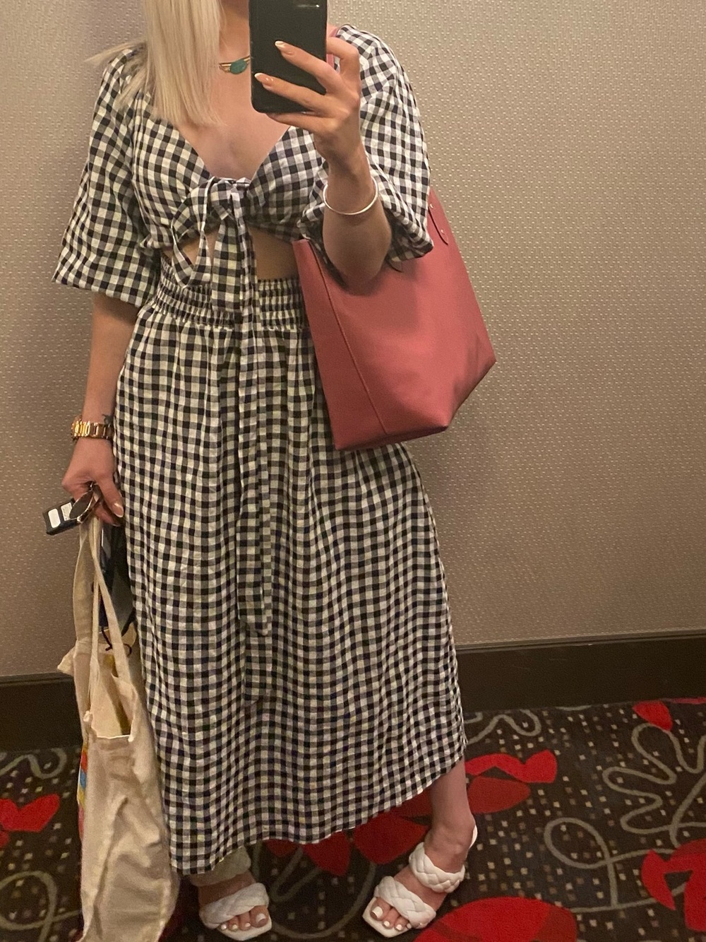 Paper Heart Black & White Gingham Midi Dress with Tie-Front